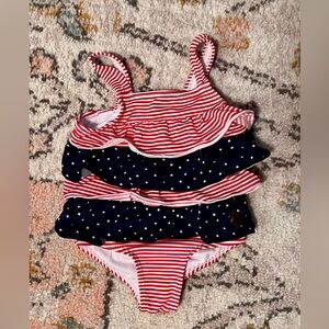 Polo 3-6 mo Red and Navy Striped Ruffle Swimsuit